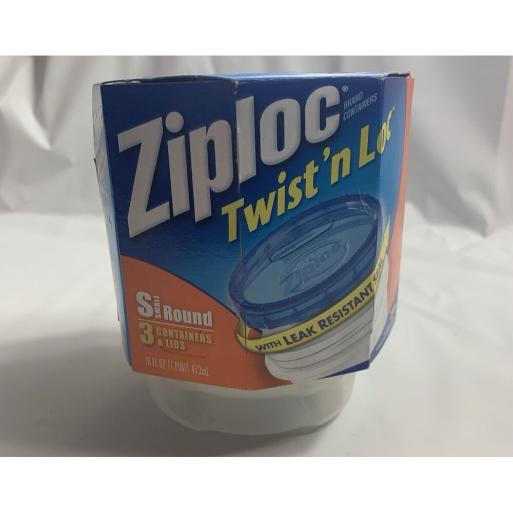 Ziploc Twist n Loc Lock 3 Pack Small Round Plastic Containers Lids 1 Pint NOS